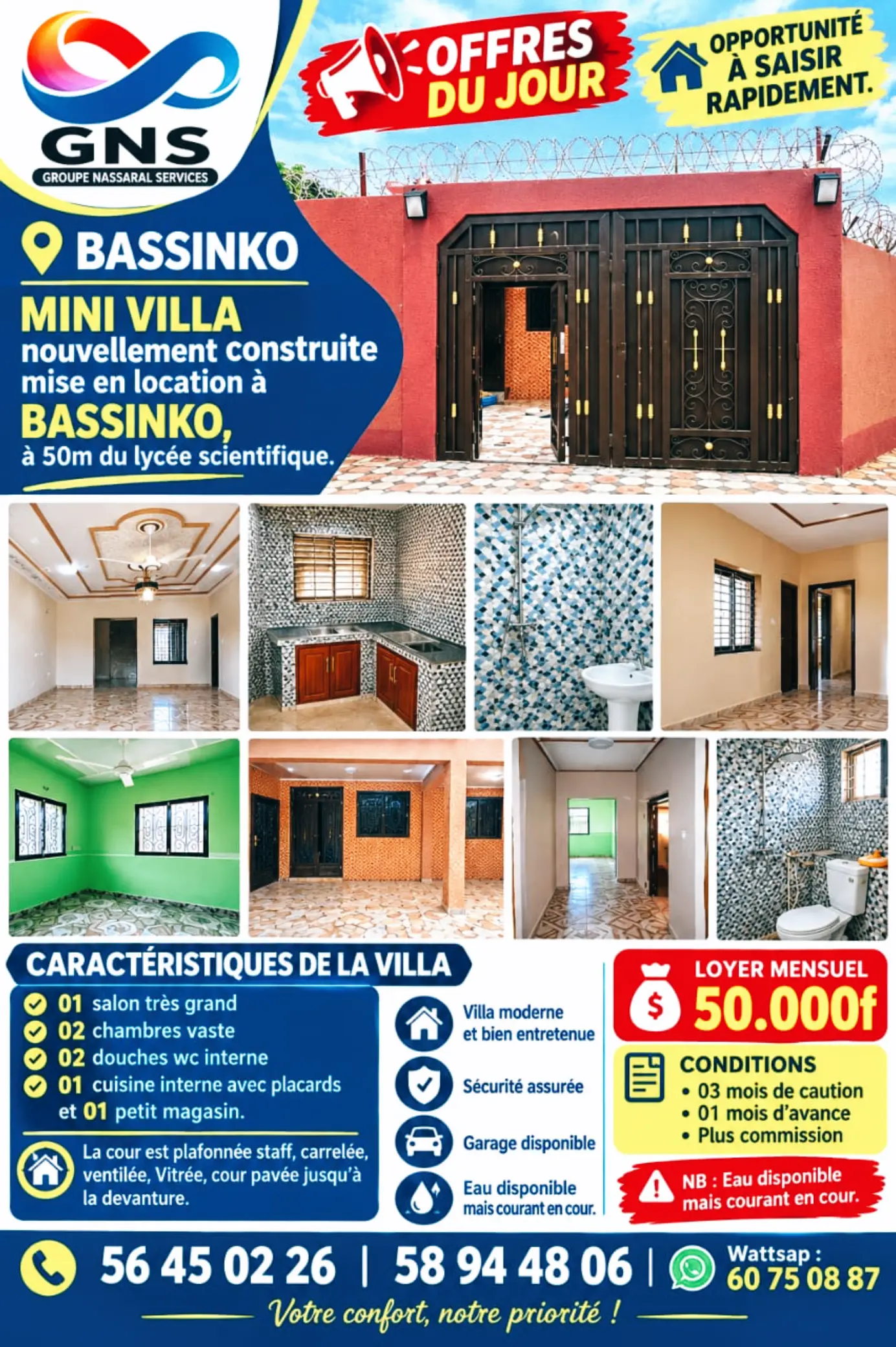 MINI VILLA F3 EN LOCATION À BASSINKO NON LOIN DU LYCÉE SCIENTIFIQUE DE BASSINKO