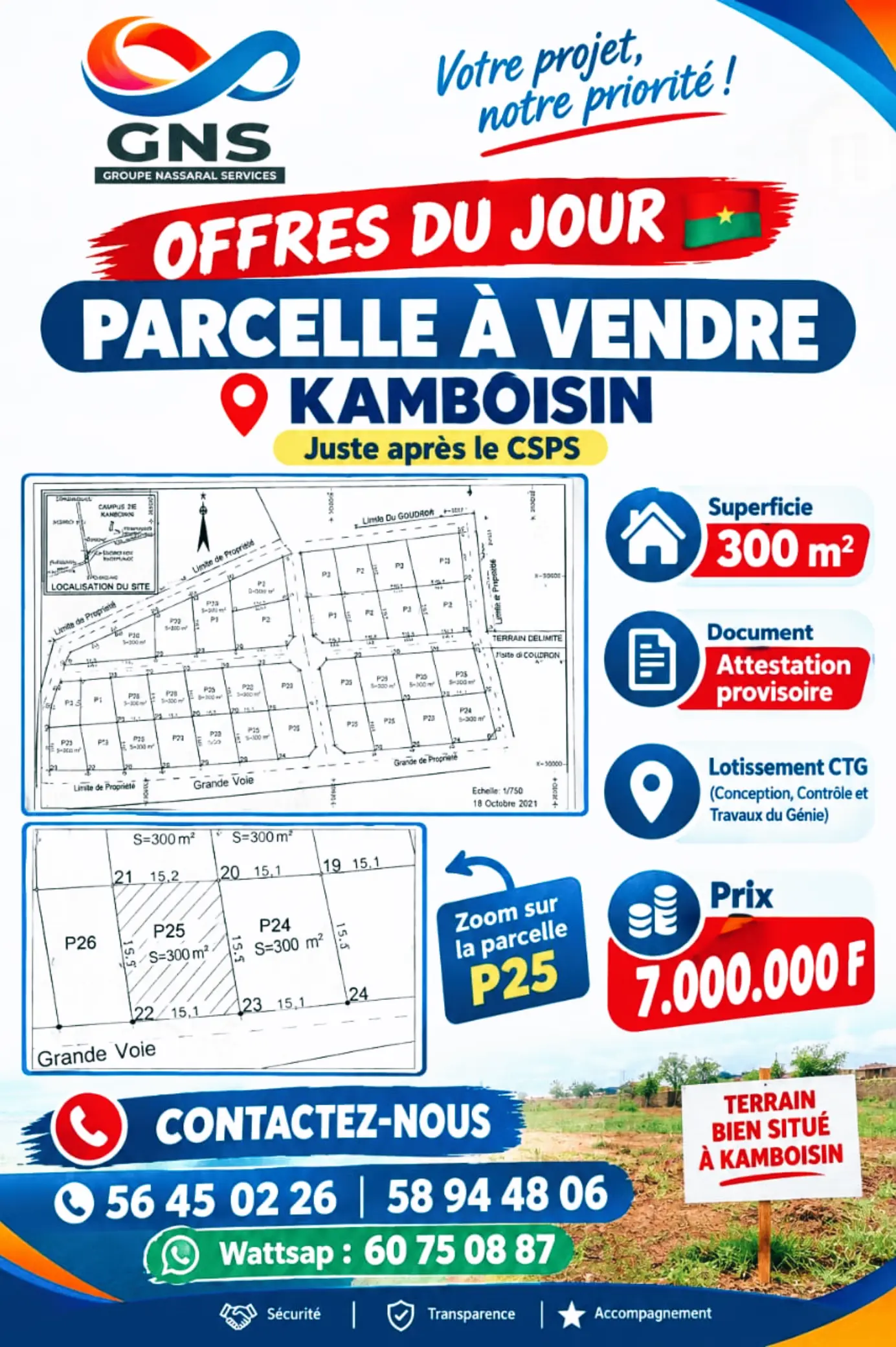 MISE EN VENTE À KAMBOISIN, FACE D’UNE GRANDE VOIE ROUGE