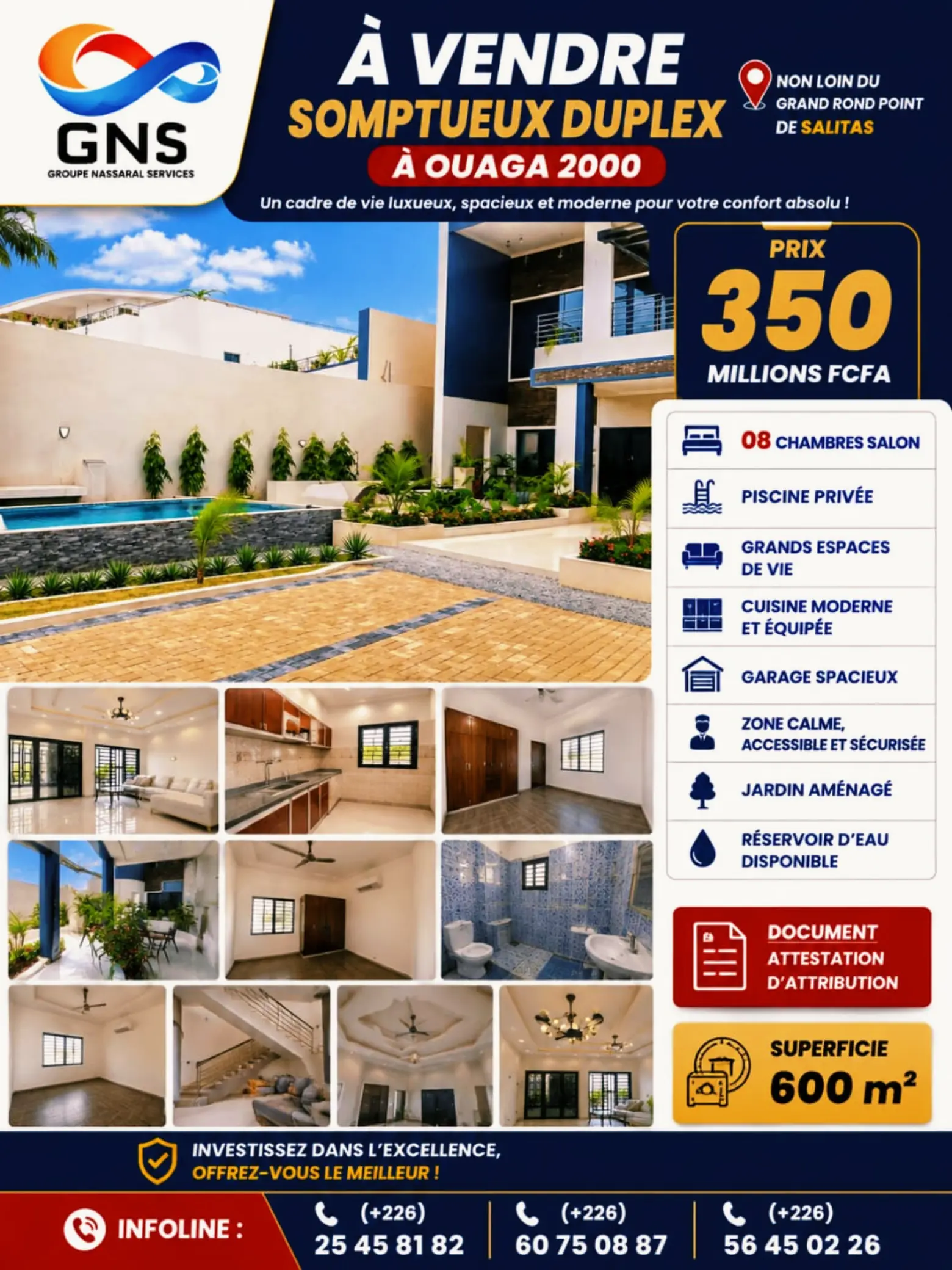 DUPLEX EN VENTE À OUAGA 2000,ZONE SALITAS